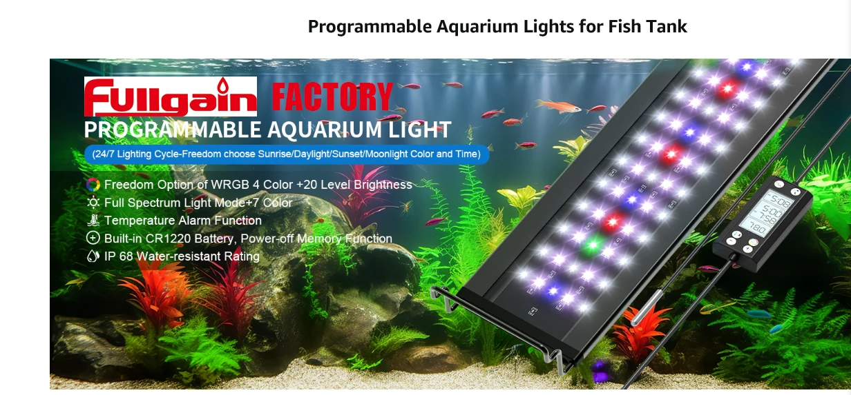 Fullgain FG178 Programmable Fish Tank aquarium Light with LCD Monitor Thermometer for Aquatic Plants Memory Function 24/7 Cycle