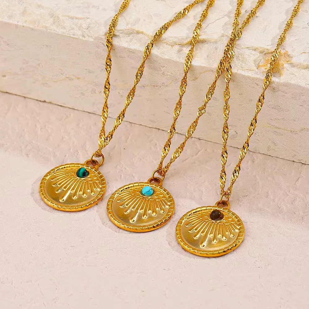 N786 Fashion light luxury INS gem necklace malachite blue pine stone tiger eye stone simple sunflower necklace wholesale