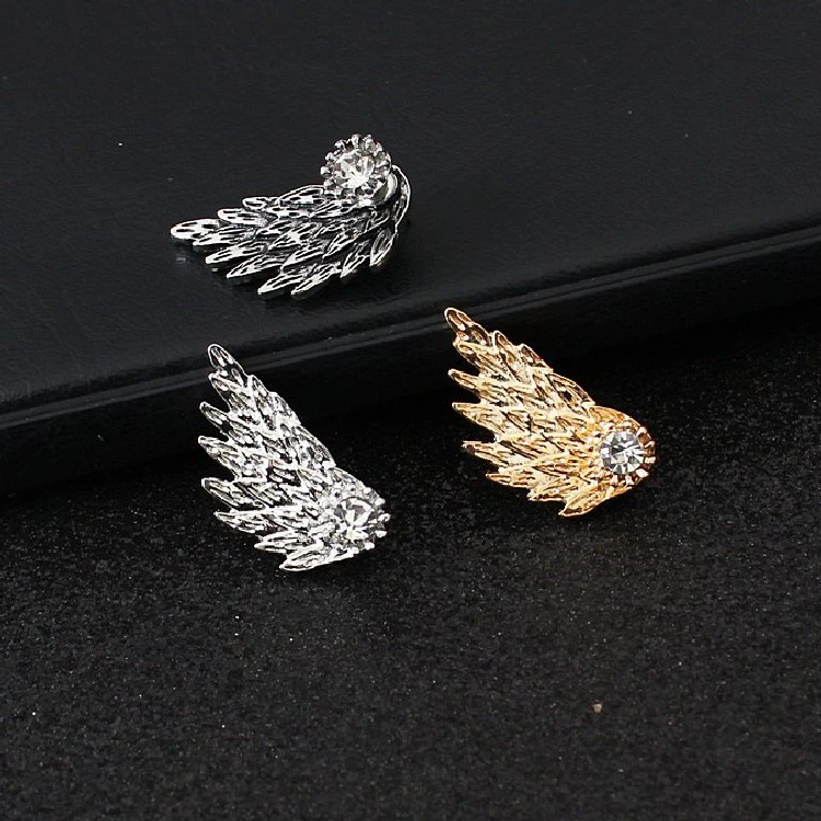 Korean boho fashion vintage christmas angel wings feathers diamond crystal rhinestone wedding jewelry stud earrings for women