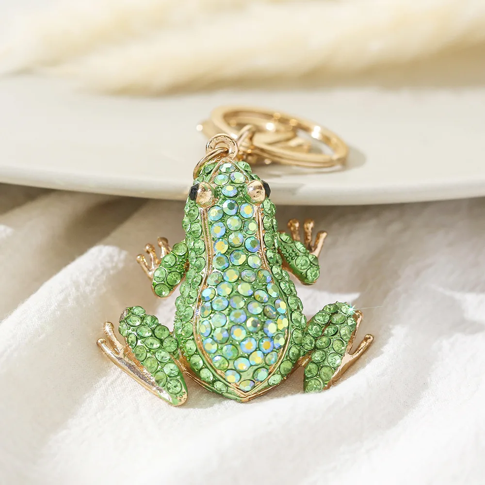 Beautiful Sparkling Crystal rhinestone Multicolor Frog Key Chains Pendant glittering Metal Keychain Bag Purse Charm Accessories