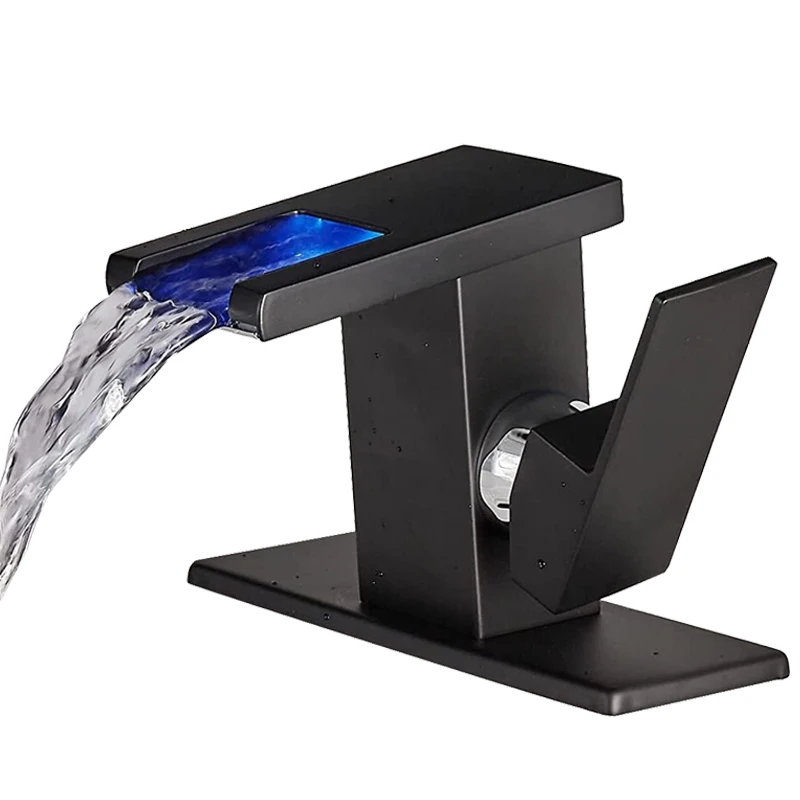 LED Bathroom Sink Faucet Brushed Nickel Single Hole Handle RV Bath Vanity Faucets for Sinks 1 Hole Water Supply Line basin mixer