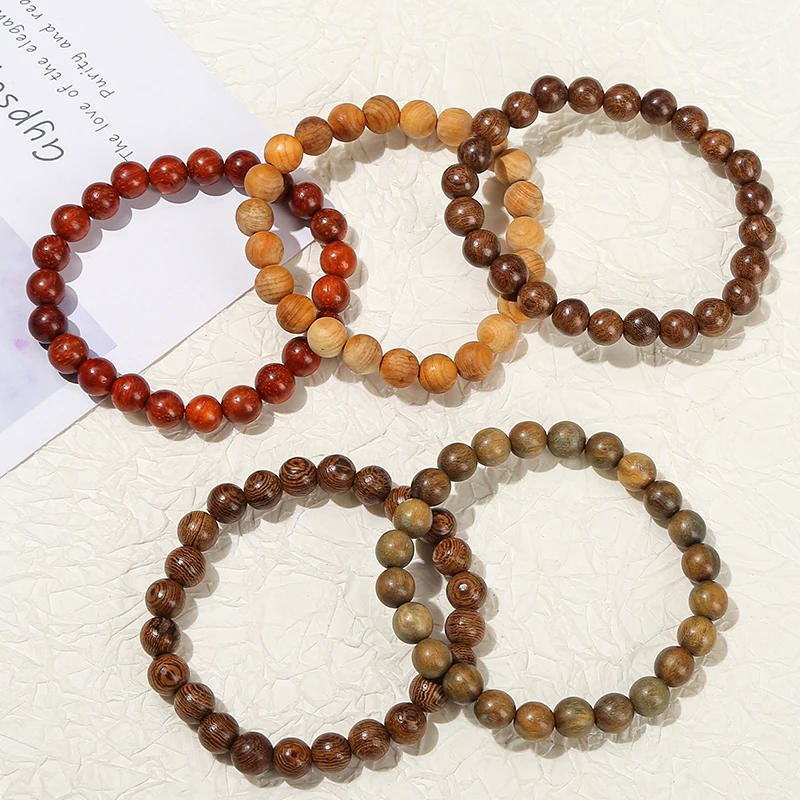 JD 6/8/10mm Tibetan Buddhist Mala Buddha Charm Rosary Prayer Beaded Bracelet Black Sandal Wenge Thuja Red Rosewood Wood Bracelet