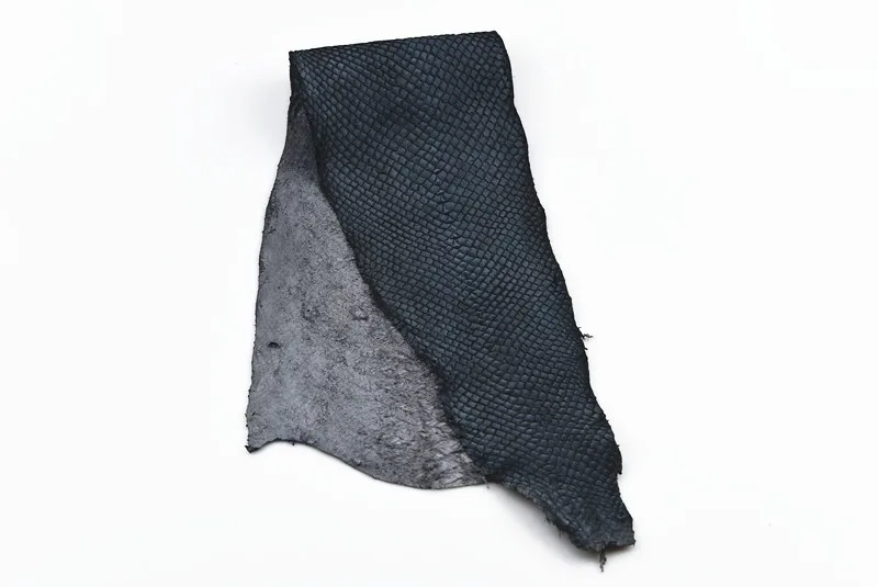 Black  matte finish soft salmon fish skin leather