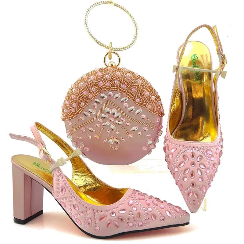 AB8622 Lady Party shoes bag set Beautiful design High Quality Pu heel:9cm shoes to match bag