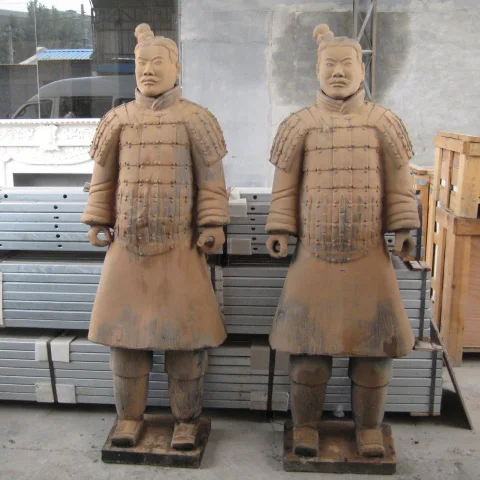 Restaurant decorative hand carved antique finish Chinese natural stone warrior statue