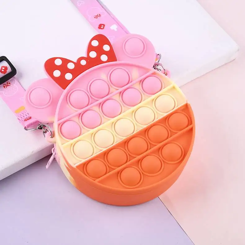 Mini Mickey & Minnie Kids Silicone Shoulder Crossbody Messenger Push Bubble Dimple Anti Stress Sensory  Pop Fidget Bag Purse
