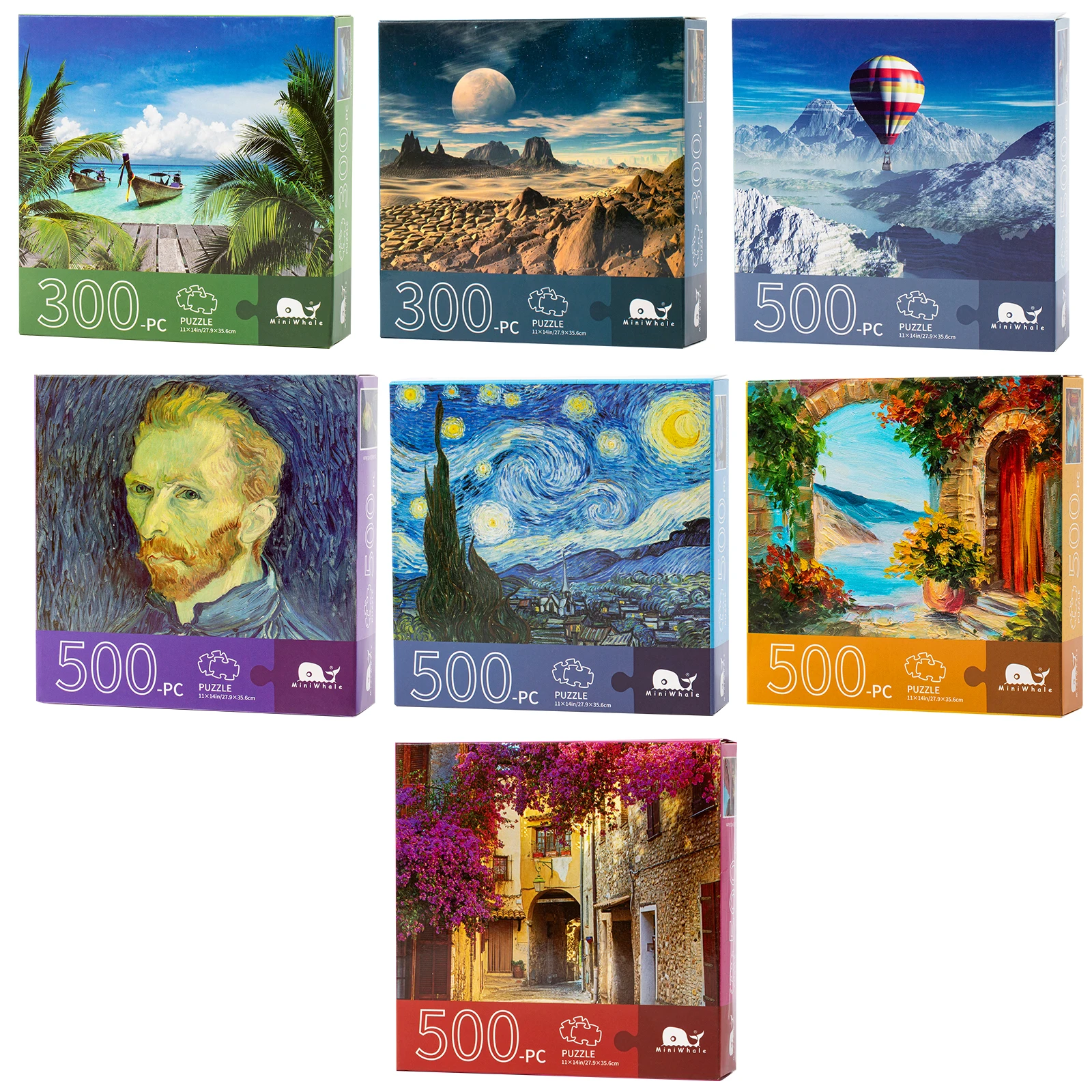 Miniwhale Free sample 500 pieces puzzle  OEM fire balloon mountain view jigsaw  puzzle eco friendly package