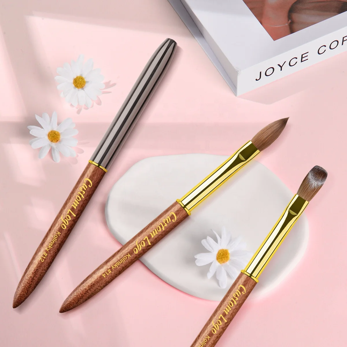 2024 New Top Quality Pincel Kolinsky metal 100 Kolinsky Crimped Acrylic Nail Brush Customized logo