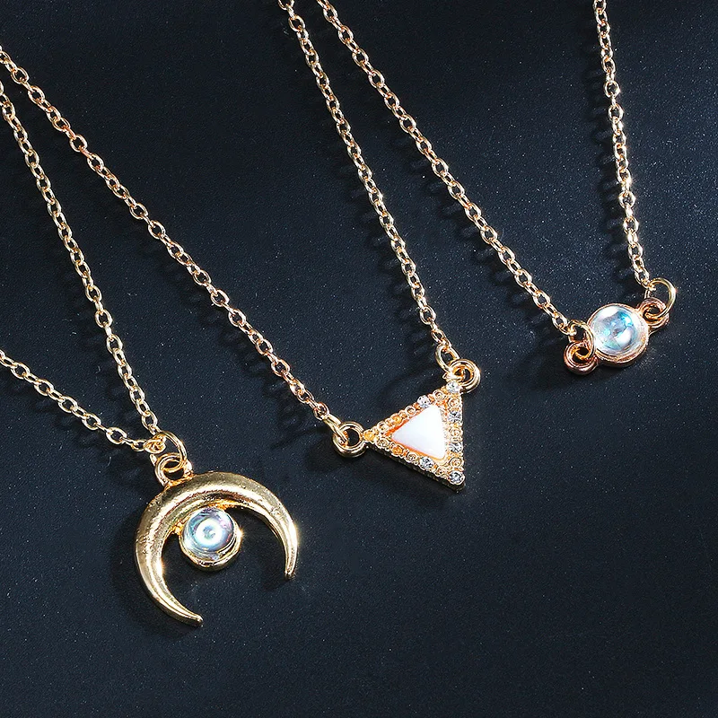 
Wholesale and retail fashion popular moon triangle beads pendant alloy multi-layer necklaces chokers 