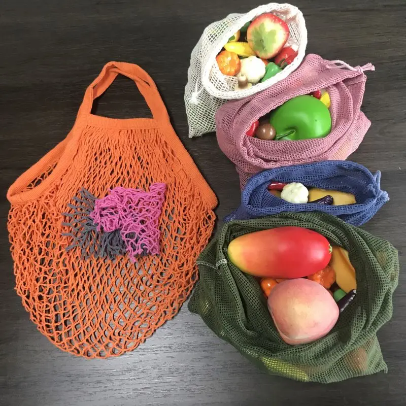 Recycle Bio Degradable Grocery Vegetable Storage Shopping Packing Net Mesh Produce Bag Set