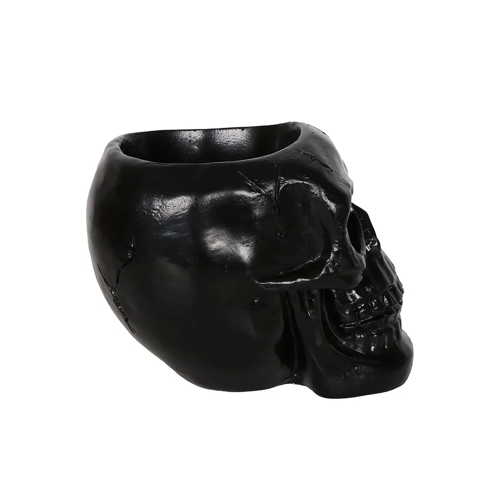 Desktop Flower Pot Resin Skeleton Head Stationery Pens Organizer Skull Pen Holder Cup Black Skull Makeup Brush Holder Ornament