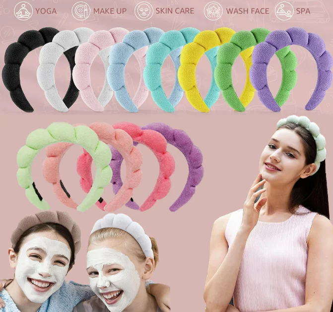 Wholesale Twisted Bubble Washing Face Hair Band No-slip Sponge Puffy Custom Logo Makeup Spa Headband for Women Fabric