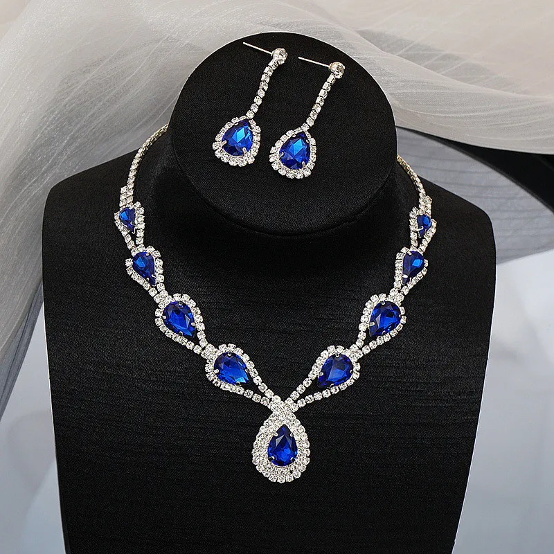 NUORO Hot Selling Colorful Zircon Necklace Exquisite Mix Colors Crystal Copper Clavicle Chain Earrings Necklace Jewelry Sets
