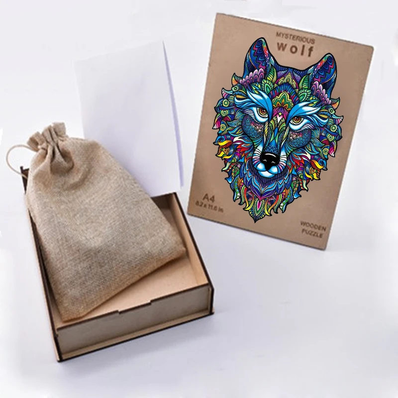 Wholesale puzzle Custom wooden box A4 3D wooden puzzle animal wooden jigsaw puzzle wolf
