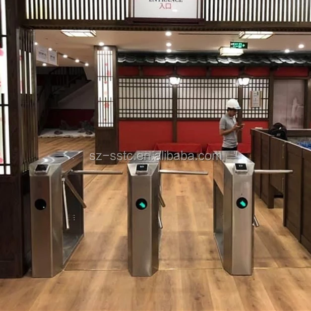 Electronic steel gate design enter and exit supermarket entrance price tripod turnstile with smart control system