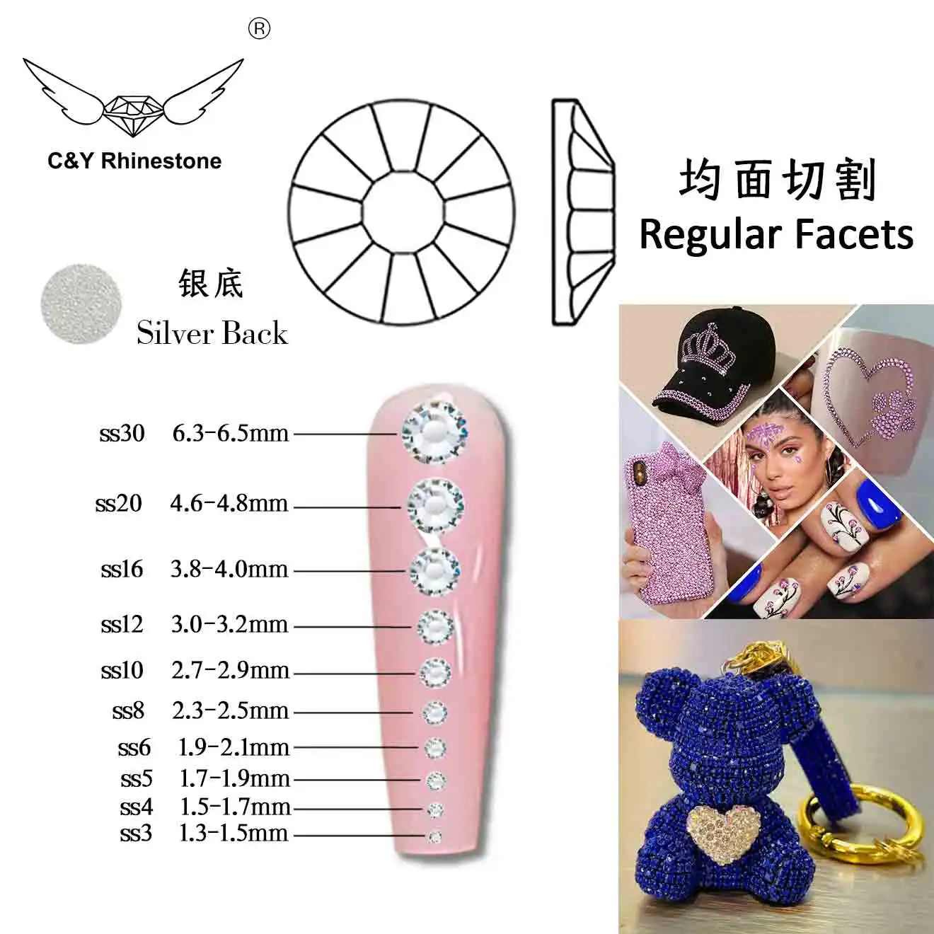 CY 010 Flat Back Strass Crystal Non Hot Fix Rhinestone For Garment Decoration