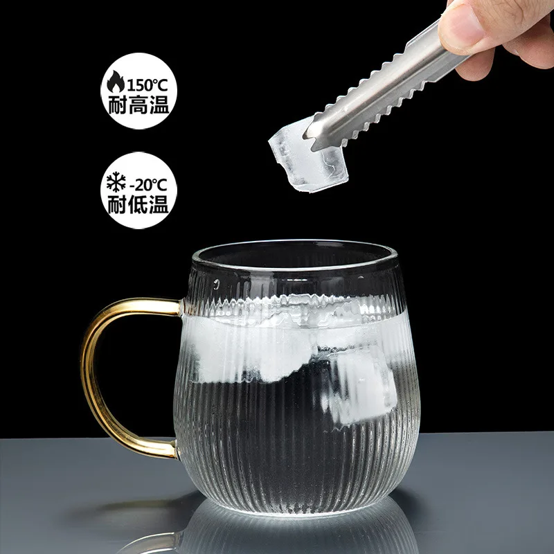 Hammer Grain Glass Cup Gold Handle Handblown High Borosilicate Glass Mug With Bamboo Lid