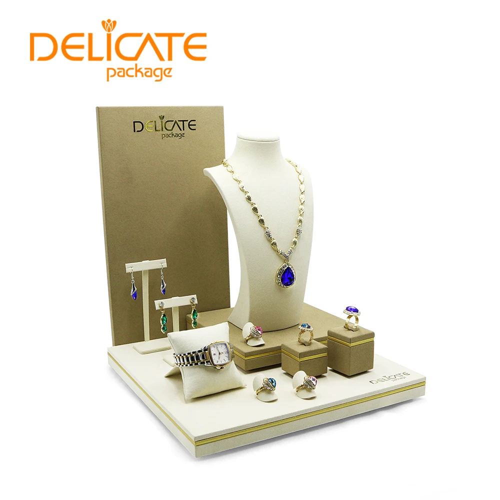 Wholesale Earrings Necklace Bust Wooden Jewelry Display Stand Set Custom Logo Microfiber Jewelry Display Stand Holder