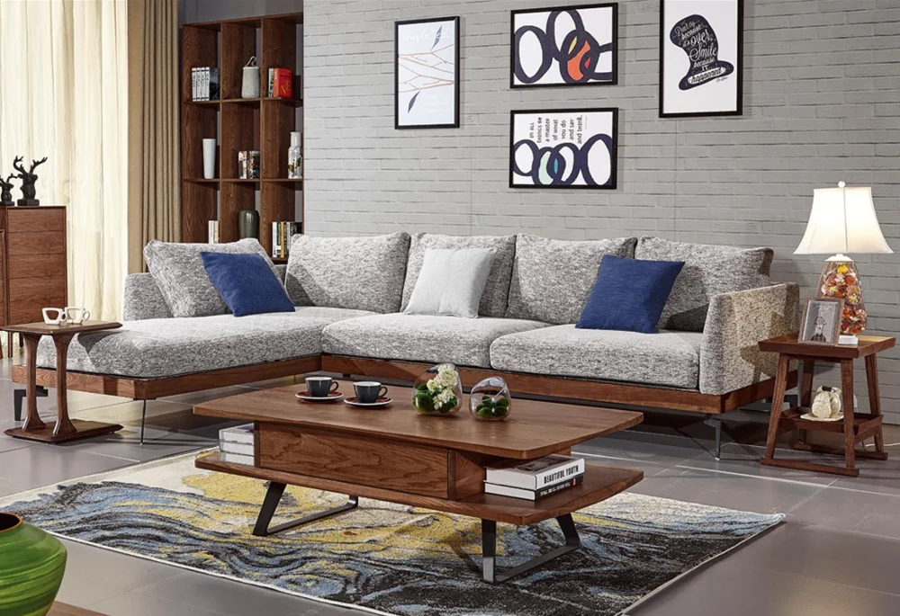 Modern Nordic leather couch with chaise sectional sofa 1 2 3 metal leg living room sofa