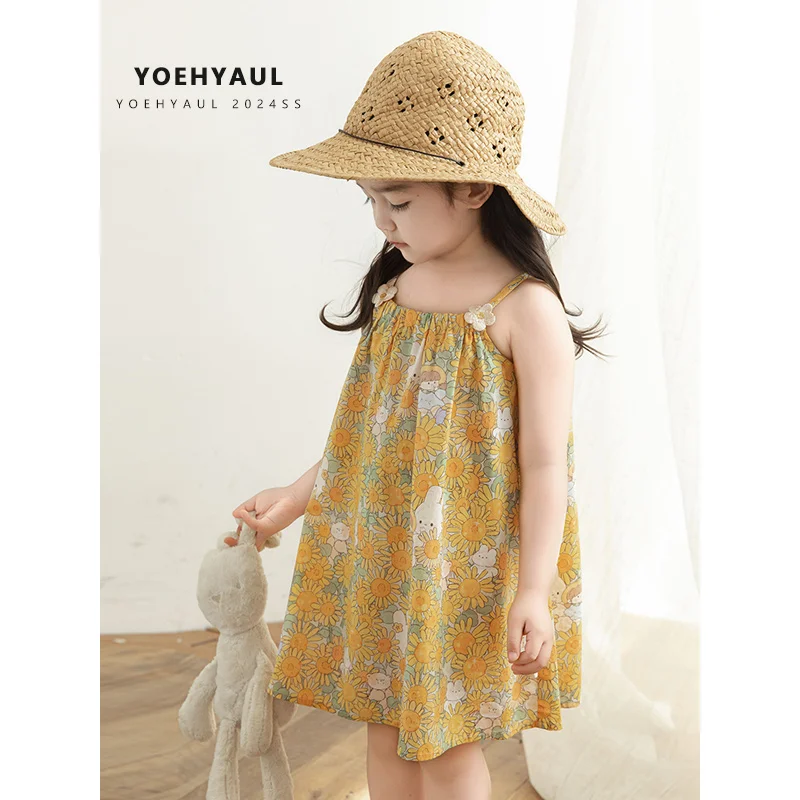 YOEHYAUL X4348 Factory Wholesale Sunflower Print Kids Girl Dress Clothes Set T-shirt and Pants Custom Logo Toddler Girls Outfits