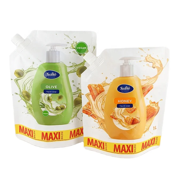 Reusable Stand Up Plastic Custom Liquid Washing Detergent Packaging Spout Pouch Bag Doypack With Spout Liquid Packaging Plastic