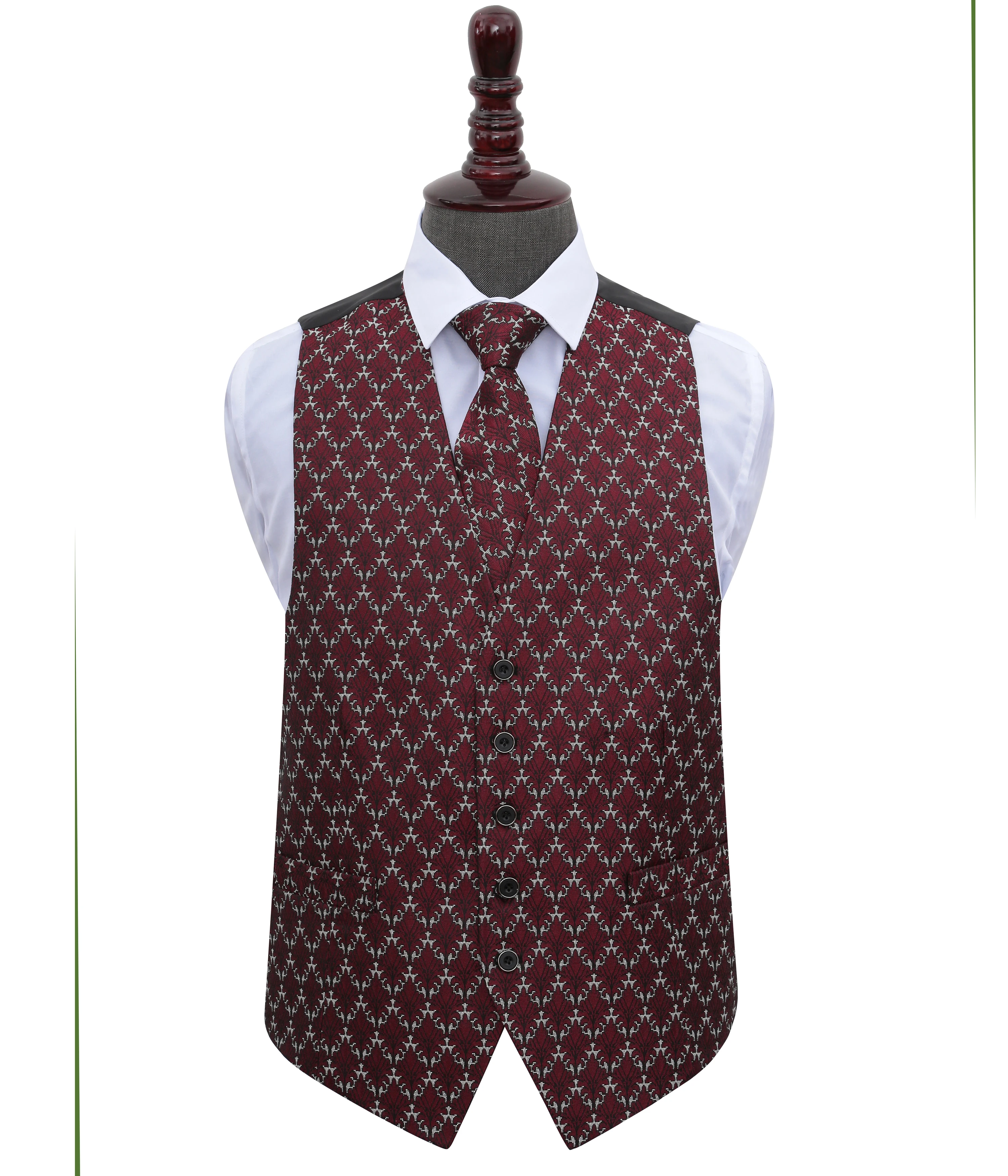 Navy Black Feather Printing Polyester Work Men Business Vest set  High Quality with Botton