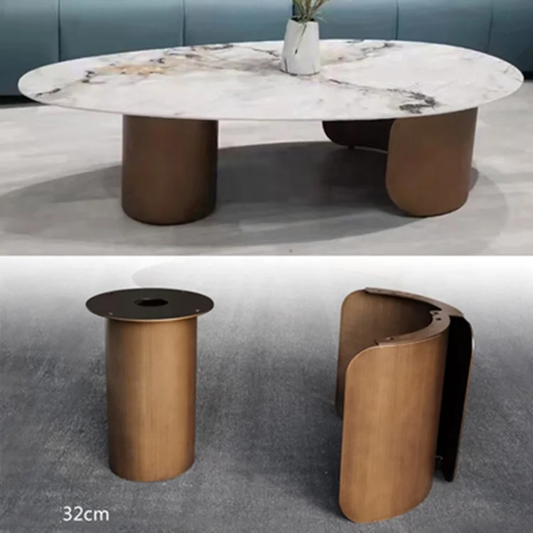 New Design 2 Tier Stone Living Room Furniture Iron Leg Wire Side Coffee Table Modern Bronze Round Wood Coffee Table