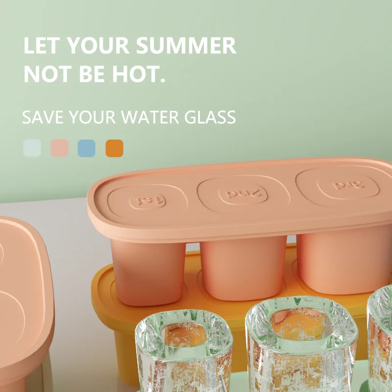 Support Custom Square 4 Ice Cube Mold Quick-Frozen Easy Release Food Grade Silicone Water Cup Ice Grid With Lid