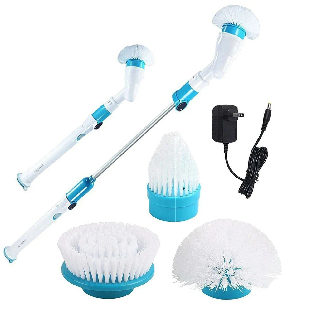 Портативная беспроводная телескопическая Чистящая Щетка с длинной ручкой и автоматическим вращением с 3 сменными насадками
