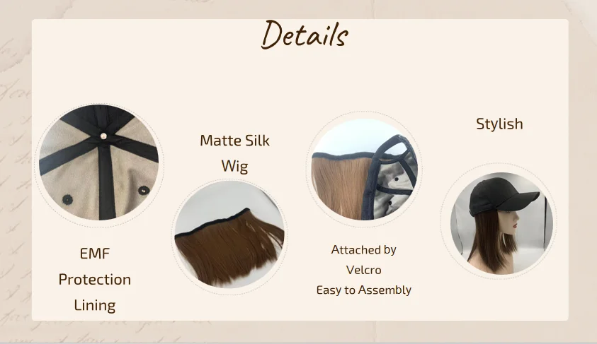 Girls Wig Hats Curly Straight Hair Silver Fiber Fabric Cap Wig EMF Blocking Baseball Cap Wig