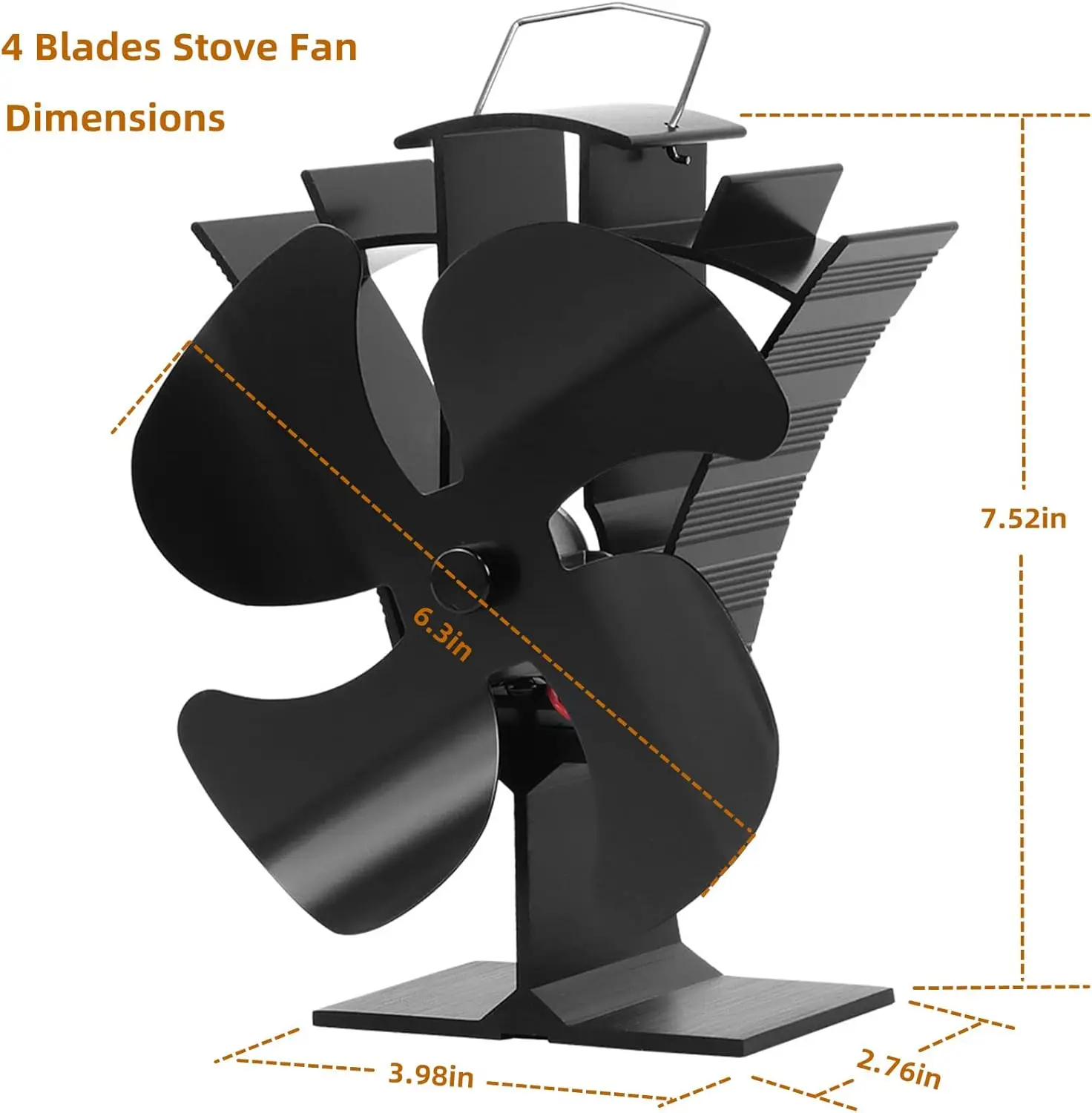 VODA Fireplace Fan Wood Stove Fan Heat Powered 4 Blade High Airflow Stove Fan For Wood Stove
