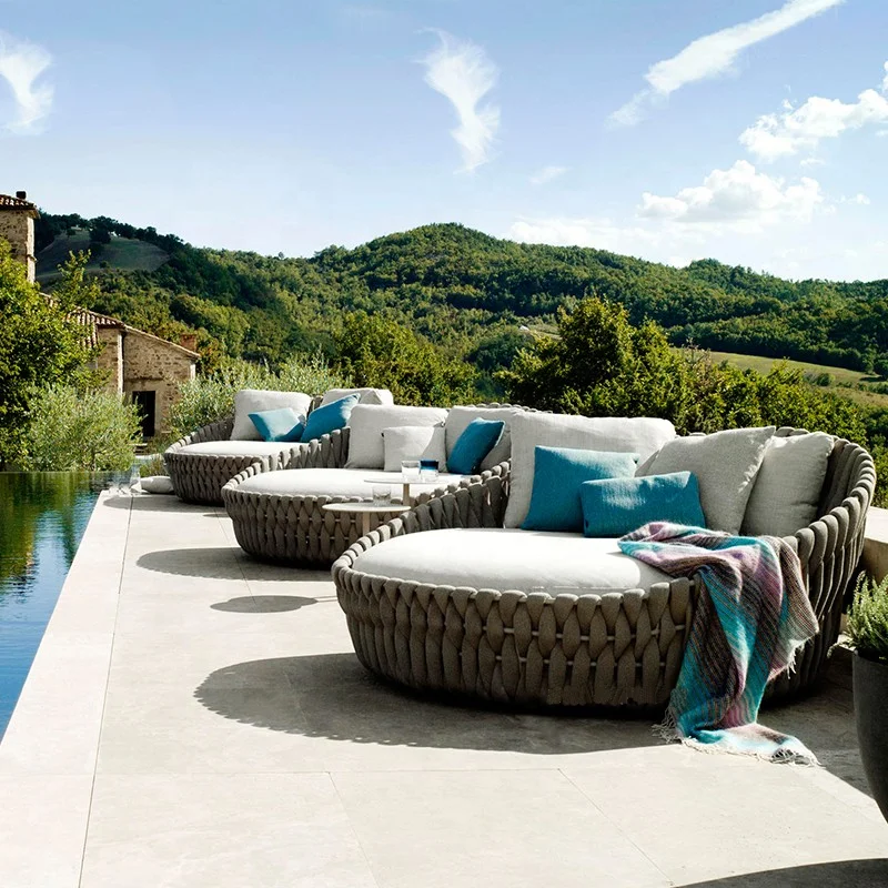 Home Resort Villa Project Outdoor Modern Chinese Leisure Polyester Belt Rope Daybed Furniture