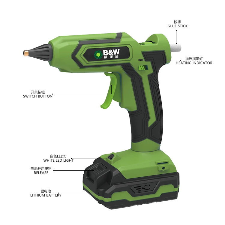 B&W 20V Electric Good Quality Cordless Hot Melting Glue Guns with Glue Stick