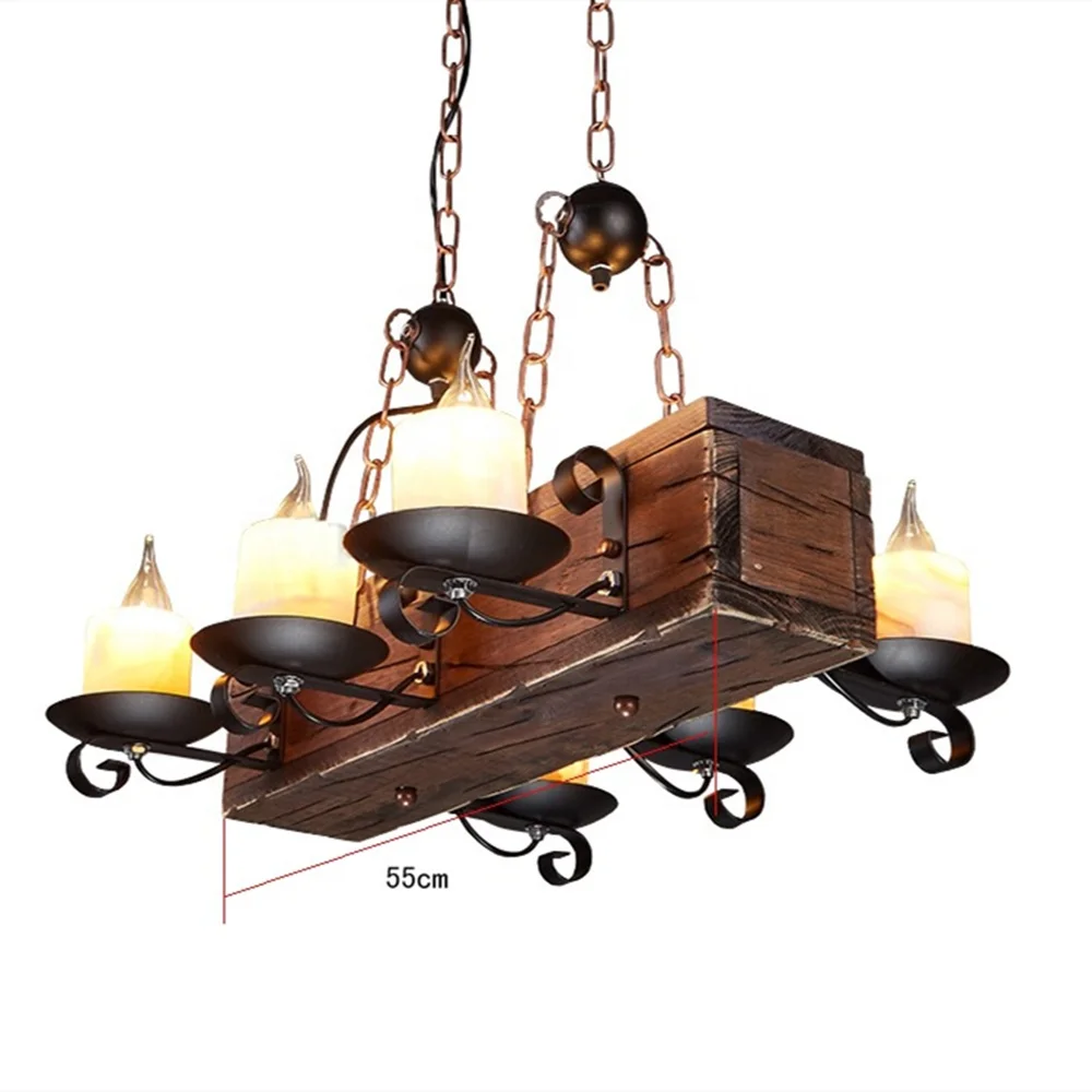 loft Hanging retro Chandelier Rustic Candlestick Pendant wood Antique light Creative Led Vintage boat Metal Wooden home lamp