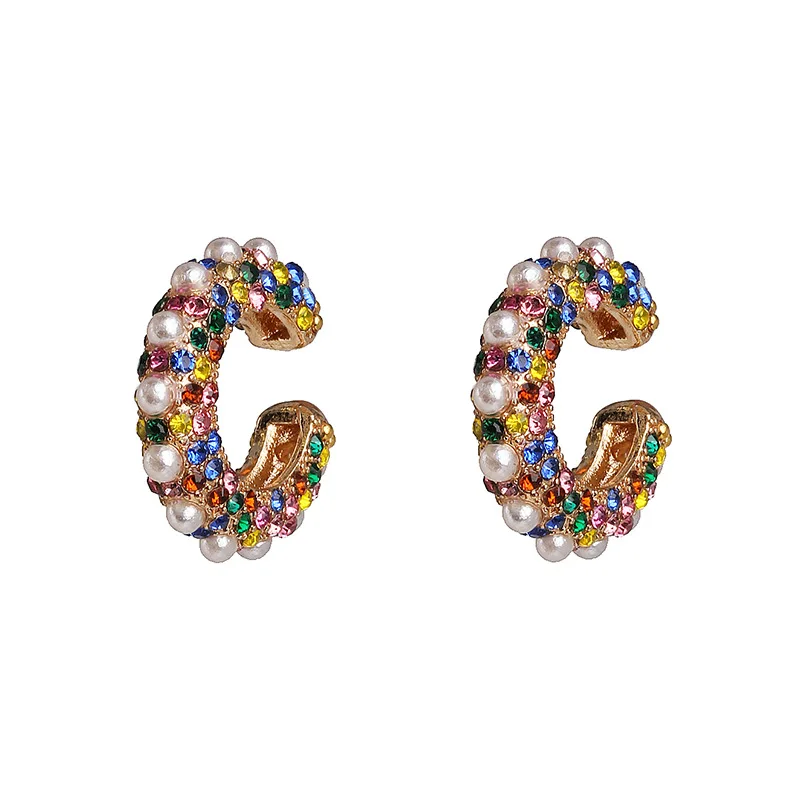 R.Gem. Trendy C Shaped Multi color Women Without Piercing CZ Ear cuff Clip Earrings