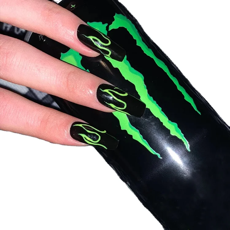 Long Green Flame Coffin Nail Art Temperament White Ballet Patch Wear Manicure Fake Nail Products Press On Nail Packing Box