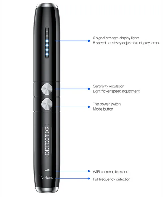 2021new High quality wireless hidden camera gsm device audio bug finder gps signal laser lens rf tracker anti spy detector pen