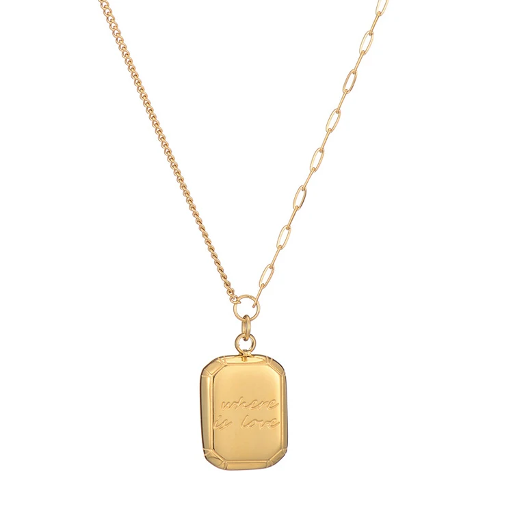 2022 Trendy 18K Gold Plated Stainless Steel Square Letter Necklace Chocolate Cube Sugar clavicle chain Titanium Steel necklace