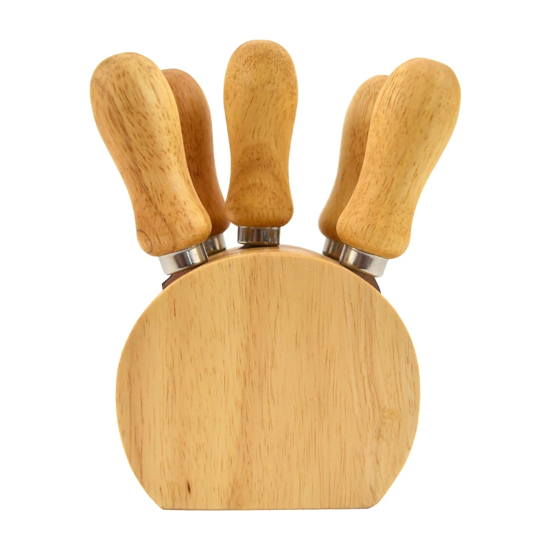 OEM Wholesale Custom Logo Butter Stainless Steel Knife Cheese Tools Round Wooden Bamboo Cheese Board and Knife Set