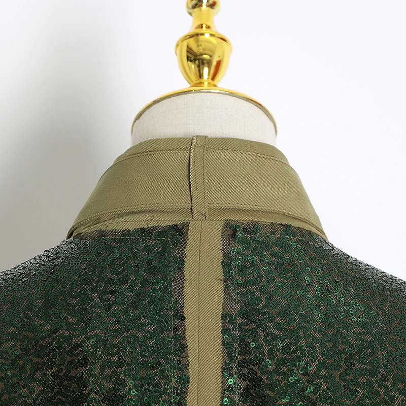 CHICEVER Patchwork Sequin Jackets For Women Turtleneck Long Sleeve Drawstring Coats Autumn Fashion Clothes 2020