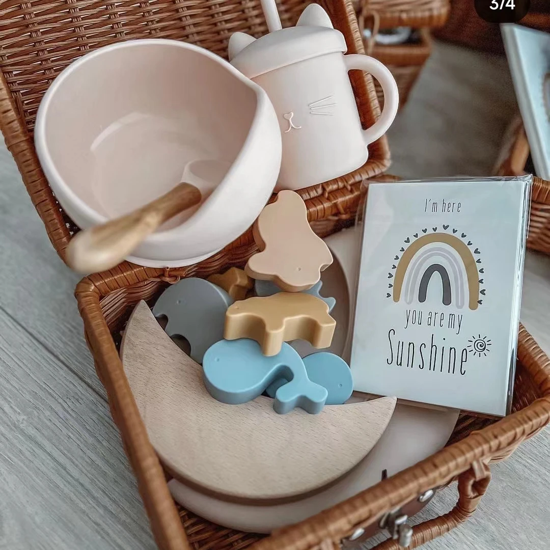 New Born Baby Silicone Security Teething Toy Gift Set Set Customization Baby Gift Basket