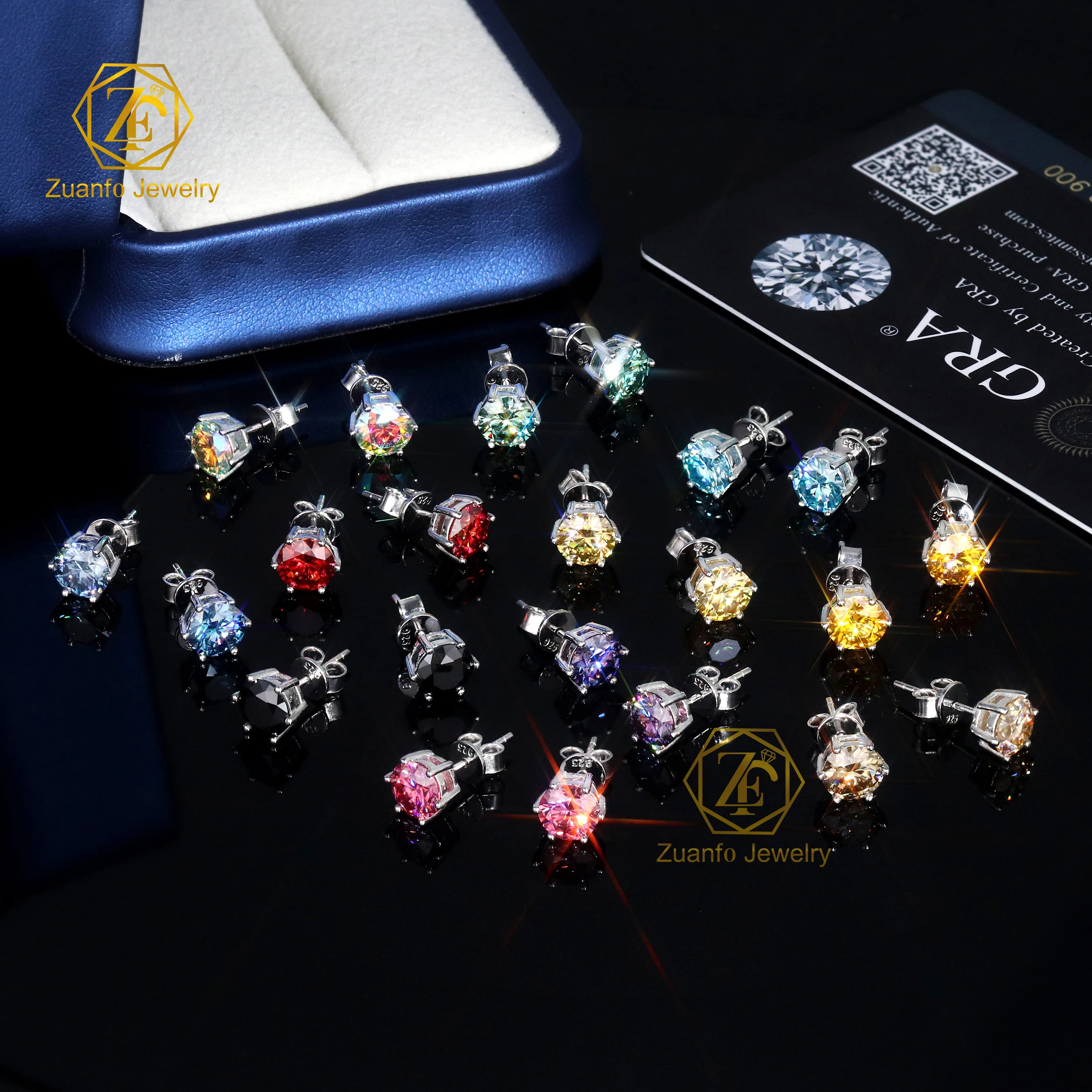 Wuzhou Factory Customized Earrings Wholesale Bulk 5mm 6.5mm 8mm Moissanite Stud Earrings for Lady with 925S Silver