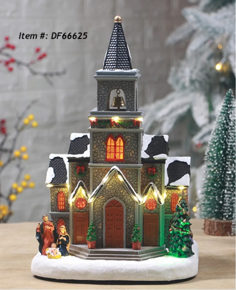 Lighted House Christmas Village Winter Houses with Led Light Christmas Figurines Christmas Winter Scene w Moving Seesaw & Music