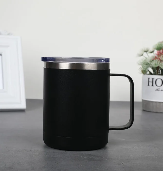 12 oz 14oz 18/8 stainless steel double walled vacuum insulated coffee mug with handle and silicone lid