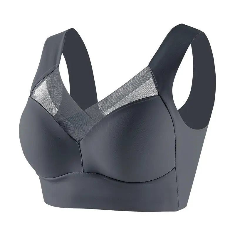 Custom Bra 022#Seamless Plus Size Bra Tops Full Coverage Hide Back Fat Soft Push up Wireless Ladies Lace Ice Silk Bras for Women