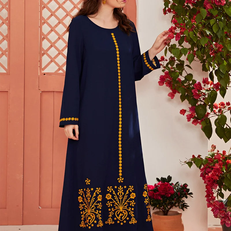 
Dubai abaya Muslim Middle East islamic clothing plus-size print slim islamic wedding dress 