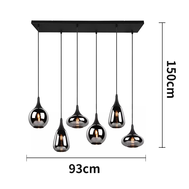 Custom OEM ODM  Pendent Lamp Matte Black Chrome Metal Glass 93x150x34cm Modern Chandeliers&Pendant Lamps With 6 Head