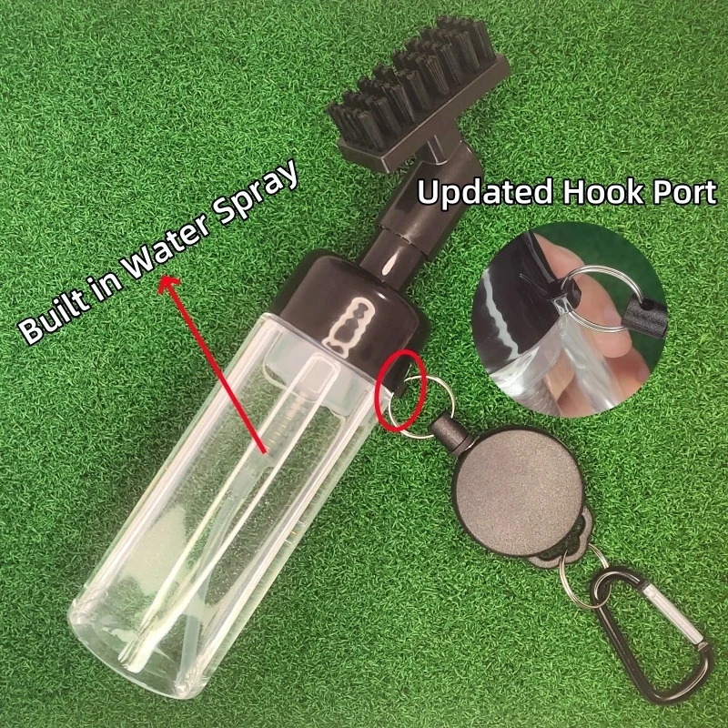 Large Coverage Nylon Head Golf Brush Spray Water Golf Club Cleaning Brush with Zip-line and Carabiner
