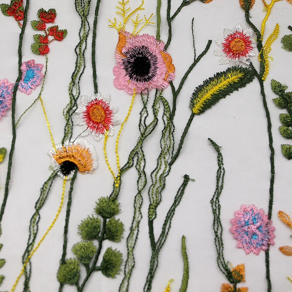 Многоцветная вышивка молочного поли кружева сетка ткани дизайн Красочные Кружева Поставщик