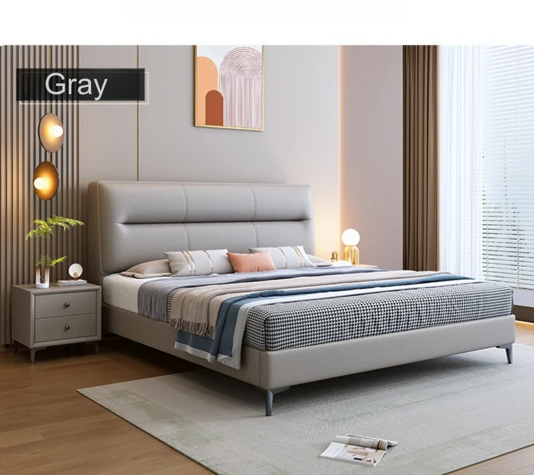 Soft Cat Paw Skin bed Bedroom Furniture Modern Queen/King Size Bed Frame Design Nappa Leather Upholstered Beds For Home Hotel
